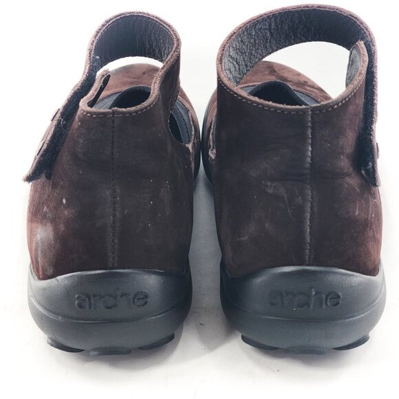 ARCHE Brown Nubuck Mary Jane Flats Ankle Strap Hook & Loop Elastic - Picture 5 of 8